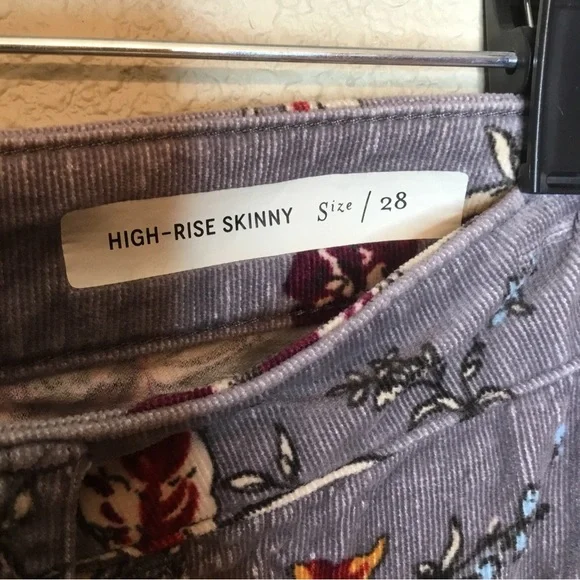 Pilcro & Letterpress Anthropology Gray Floral High Rise Skinny Cord Jeans 28 - Picture 4 of 11